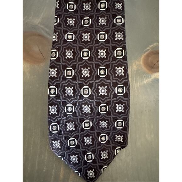 Pronto Uomo Couture Tie Black/Grey 100% Silk Handmade Geometric Print Luxury NWT - Picture 1 of 9